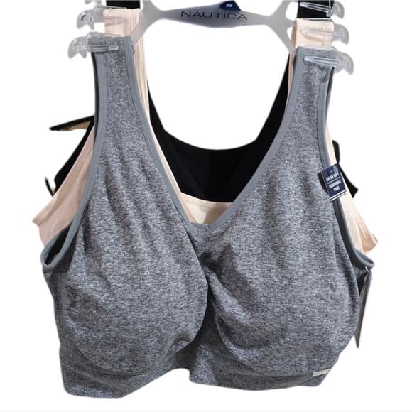Nautica 3pk Active Athletic Lounge Comfy Workout Bras Bralettes Plus Size 3X New - Picture 1 of 10